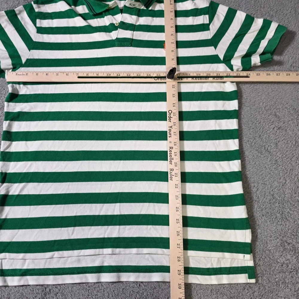 Polo Ralph Lauren Mens L Polo Shirt Green White Striped Short Sleeve Cotton